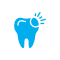 Bluetooth icon with a circular pain indicator and radiating lines on the upper right side, suggesting dental pain or toothache—an ideal symbol for a dental clinic—set against a light gray circular background.