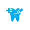Blue icon of a tooth with a medical cross and a dental tool touching the tooth, representing family dentistry and professional dental care at your trusted dental clinic.